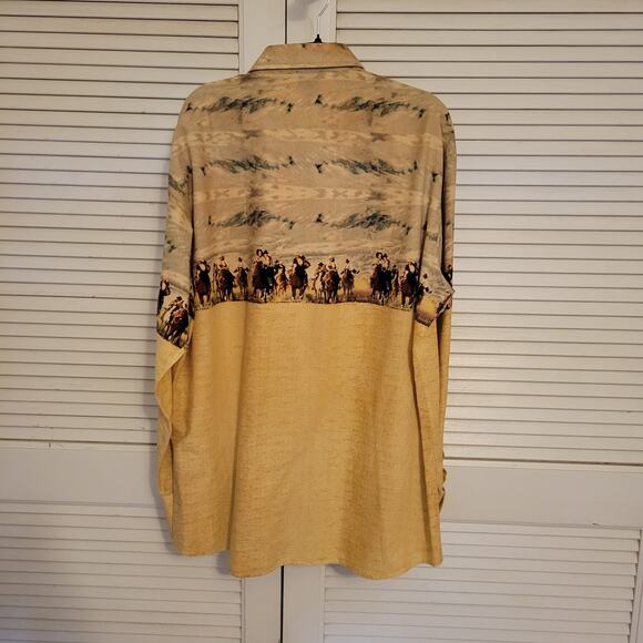 Western Cowboy Print Snap Button Shirt Panhandle Slim XL Beige Cotton Vintage - Picture 4 of 9